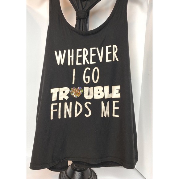 Wherever I Go Trouble Finds Me, Tank Top Size Small Sequined Heart Mentally .. - Picture 2 of 9